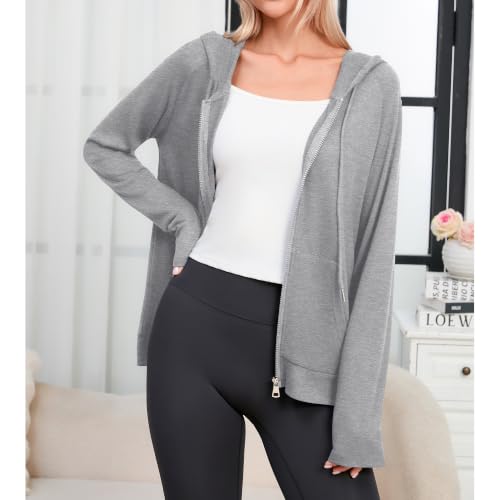 Image of Witsmile Zip Up Hoodie Women Oversized Sweatshirt Long Sleeve 2026 Fall Outfit Lightweight Jackets Workout Clothes