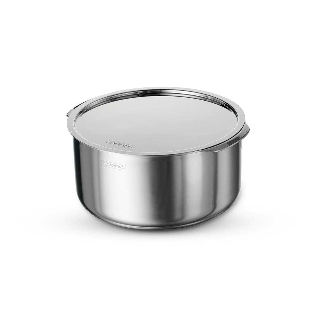 Tramontina Aeion Triply 24cm / 5.3 L Stainless Steel Tope with Lid | Healthy, Non Toxic Topia | Extended Grip | Steel Bhagona | Tapeli | Boiling Milk/Water Patila | NSF Certified | 10 Year Warranty