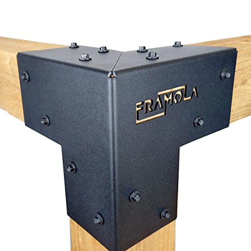 Indoor Outdoors 2 Pack Framola Pergola Corner Brackets - Simple Construction - Staggered Holes - 3 Pieces Wood Joints Structure Hardware Kit (4"/100mm Post)