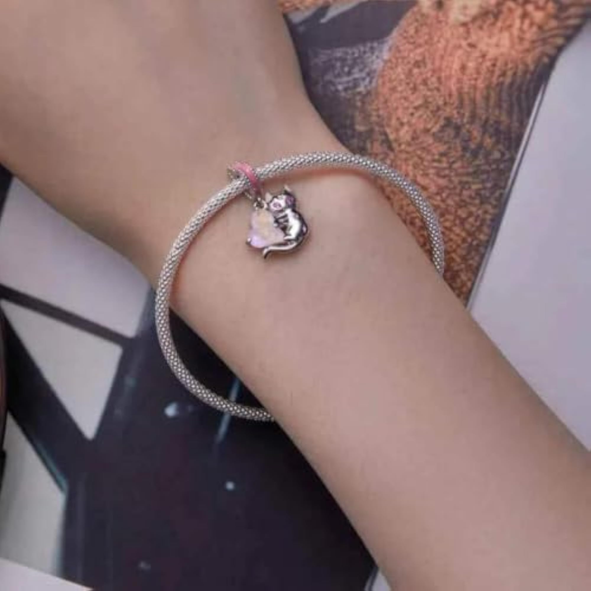 Women's 925 Sterling Silver Moon Cat Charm Pendant