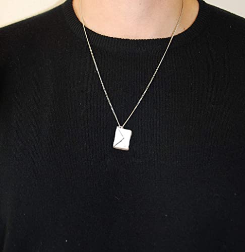 Custom Envelope Necklace For Couples, Personalized Actual Fingers Print Letter Pendant Memorial Necklace Love You Message Locket Necklace Gifts For Mother’s Day Thanksgiving Christmas (Silver Custom) #TOP6