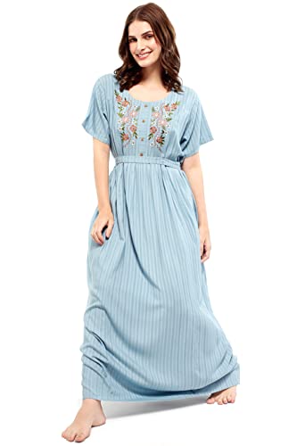 Image of ZEYO Women's Rayon Floral Embroidery Ghera Above The Knee Nighty Night gown 5683