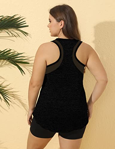 Foreyond Plus Size Women's Workout Clothes V Neck Racerback Tank Tops Sleeveless Yoga Athletic Tops Activewear #TOP1