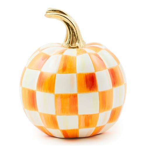 MACKENZIE-CHILDS Resin Pumpkin Mini Orange-and-White Orange Check