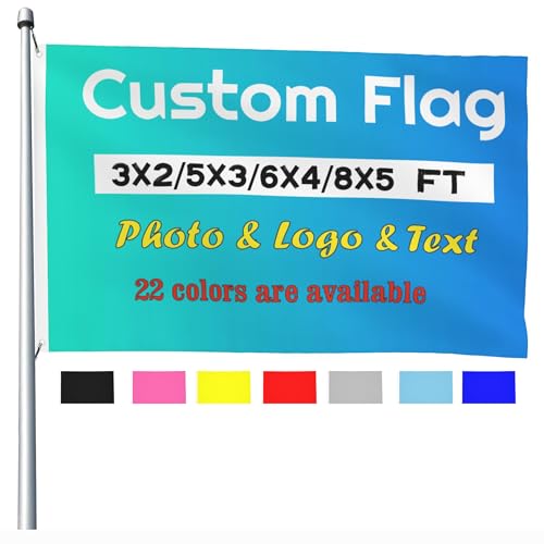 Custom Flags 5ft x 3ft with Eyelets Personalised Photo Banner with Photo Logo Text Create Your Own Flag for Camping Birthday Anniversary Festival Indoor Outdoor Wall Decoration Celebrations