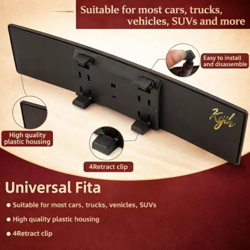 Image of 12 Inch Car Rear View Mirror - Anti-Glare Wide Angle Panoramic Mirror, Curved Surface Design, High Definition Glass, Universal Clip-On Interior Rearview Mirror