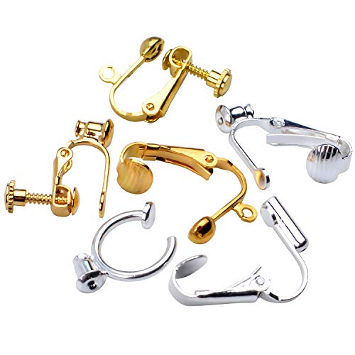 Clip-on Earring Findings,12 Pairs 6 Styles Earring Converters Components for Non Pierced Ears for Jewelry Making, Golden & Silver