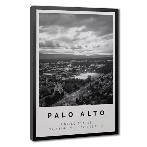 ZMLWMY Palo Alto Black And White, California City Travel Landscape Wall Decoration Poster Home Bar...