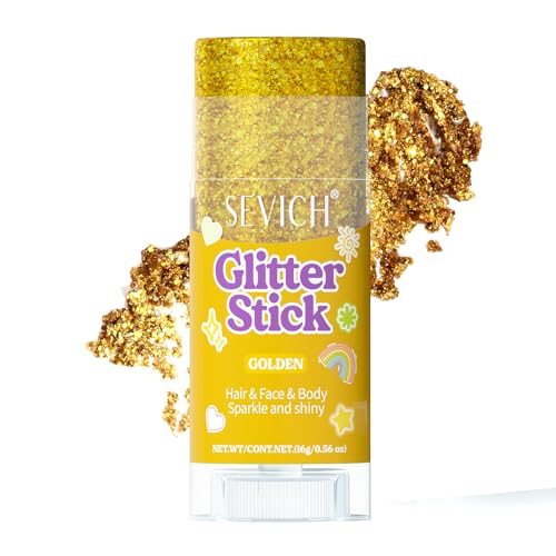 SEVICH Glitter Stick Gold für Gesicht Körper und Haare hautverträglich wasserfest ohne Kleber leicht aufzutragen und zu entfernen für Partys Festivals und Make-up 16 g