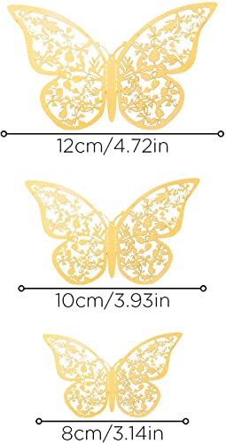 Aiex 24Pcs 3D Butterfly Wall Stickers 3 Sizes Butterfly Wall Decals Room (Golden) #TOP1