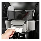 Sylvil Car Handbag Holder Between Seats, Large Capacity Leather Auto Backseat Storage Bag with Tissue Holder, Car Back Seat Pet Kids Barrier, Vehicle Interior Organizer for Bag Phone Cup (Gray)