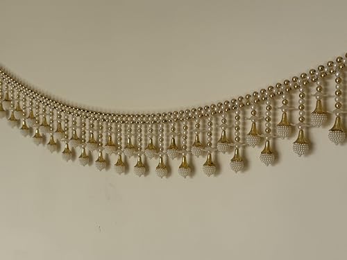 Vinart Decorative Pearl Toran Bandhanwar with Gold Accents, Traditional Door Hanging for Temple, Wedding, Festival Decoration, White and Gold 3ft