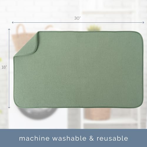 Image of S&T INC. Dish Drying Mat Jumbo, 18 inch x 30 inch, Absorbent Microfiber Kitchen Counter Mat, Dish Drying Pad for Dishes, Utensils, Pots and Pans, Jumbo, Sage Green