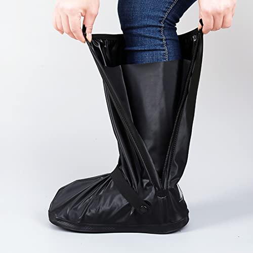 Springen Waterproof Rain Boot Shoe Covers With Reflector, Cycling Shoe Covers With Zipper, Motorcycle Rain Gear For Women & Men, Reusable & Foldable, Non-Slip (Black, 1 Pair) (Xx-Large) #TOP1