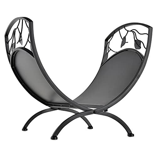 Outsunny Metal Arced Firewood Log Holder Indoor Outdoor Folding Firewood Rack Fireplace Wood Storage Shelf w/Leaf Pattern Design, Black, 43.5W x 36.5D x 41H cm Outsunny Metal Arced Firewood Log Holder Indoor Outdoor Folding Firewood Rack Fireplace Wood Storage Shelf w/Leaf Pattern Design, Black, 43.5W x 36.5D x 41H cm