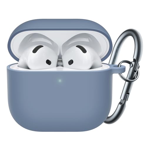 JETech Aggiornato Cover Custodia Silicone per AirPods 4a Generazione (2024) con Portachiavi, Interno PC Rigido, Antiurto Protettiva Pelle Guscio, LED Frontale Visibile (Blu Alasca)