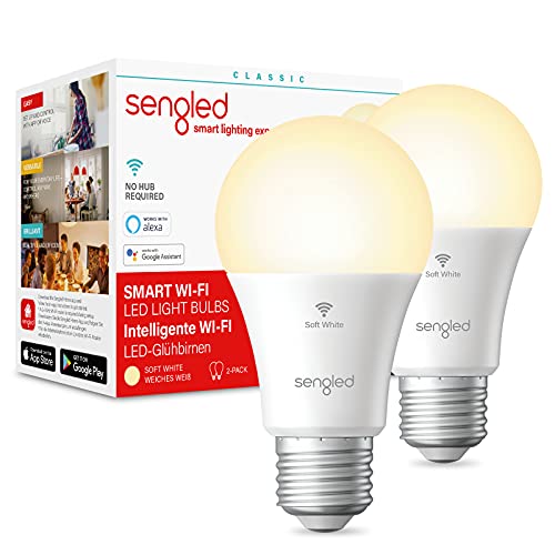 Sengled Smart Bulbs That Work with Alexa, WiFi Light Bulbs LED E27 Compatibal with Alexa Echo Dot Google Home, Dimmable Remote Control, Smart Light Bulbs 87% Energy Saving 60W, 806LM 2700K, 2 Pack