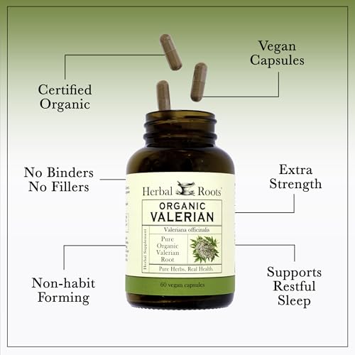 Image of Herbal Roots Pure Organic Valerian Root Capsules - Non-Habit Forming with no Melatonin, USDA Certified Organic - 60 Vegan Capsules