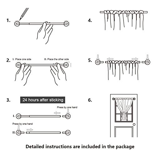 Kxlife 4 Pack Adjustable Sticky Self Adhesive 3/8 Inch Sash Curtain Rod For Metal, Wood Doors, 17 To 28 Inch Multi-Use Cafe Sidelight Sash Rods For Door Panels, Windows, Bathroom, (Black,Set Of 4) #TOP2