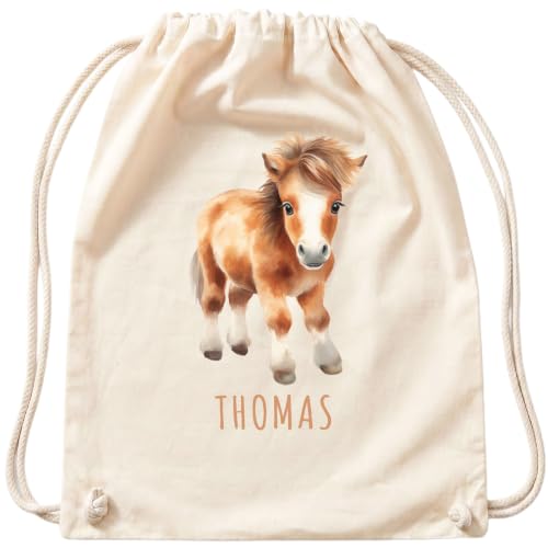 DEL M&Agrave; Unique & Personal Pferd Turnbeutel Kinder personalisierter Sportbeutel f&uuml;r den Kindergarten Stoffbeutel mit Kordelzug