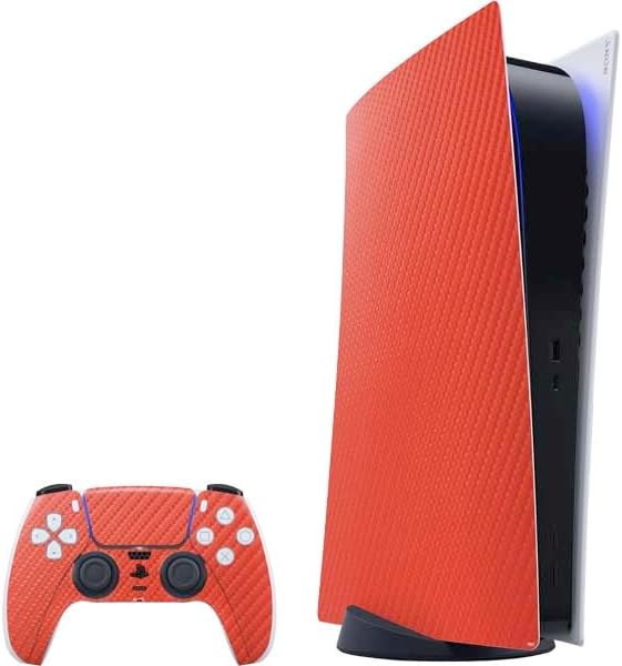 Skinit Decal Gaming Skin Compatible with PS5 Digital Edition Bundle - Red Carbon Fiber Specialty Texture Material Design