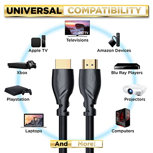 PowerBear 4K HDMI Cable 10 ft | High Speed, Rubber & Gold Connectors, 4K @ 60Hz, Ultra HD, 2K, 1080P, & ARC Compatible for Laptop, Monitor, PS5, PS4, Xbox One, Fire TV, Apple TV & More…