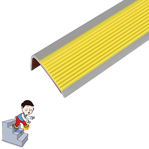 Perfil de borde de escalera autoadhesivo, perfil angular de PVC antideslizante, perfil de escalera en forma de L, longitud 1 m, protección de bordes para escaleras interiores y exteriores (amarillo