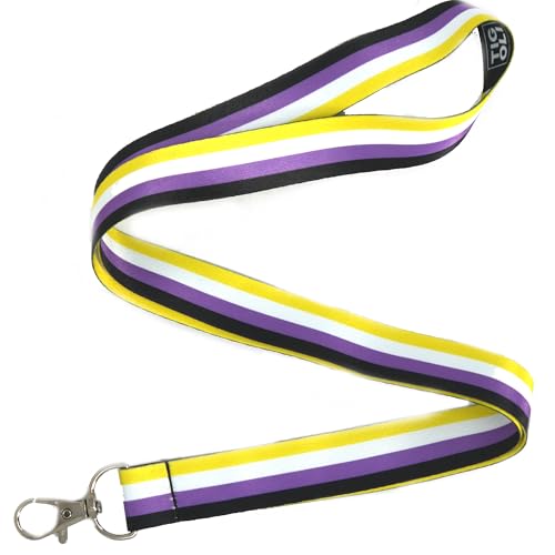 Panda Loco Non-Binary Pride Lanyard – Yellow, White, Purple & Black Flag ID Holder | Inclusive LGBTQ+ Neck Strap for Work, Students, Events & Ally Gifts