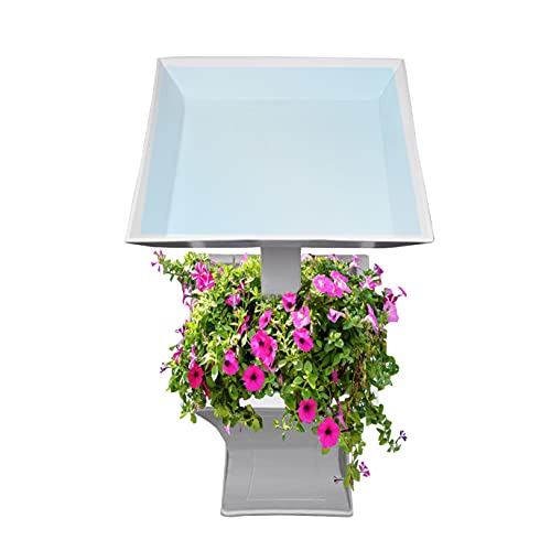 Image of Oakland Living Modern Square Cast Aluminum Metal 40-in White Bird Bath and Planter Vase Combo