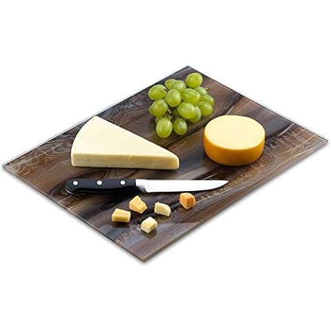 Tempered Glass Marble Pattern Cutting Board 12 x 16 Inch - Scratch, Heat, Shatter Resistant, Dishwasher Safe – Decorative Tray (brown marble) Cover