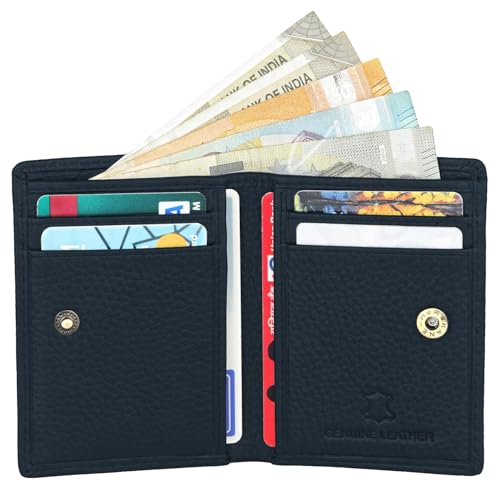 Image of WildHorn RFID Protected Genuine Leather Wallet for Men I 4 Card Slots I 2 Slip Pockets I 1 Currency Compartment (Blue)