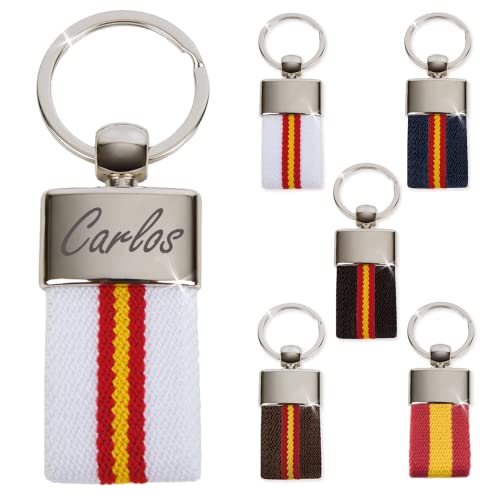 Ibera Gifts - Llavero Personalizado Bandera De España - Regalos Originales Personalizados Mujer, Hombre, Parejas, Novios, Papa, Dia De Padre - Grabado Con Nombre (Blanco)