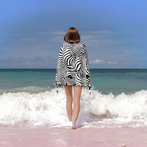 Microfiber Zebra Beach Towel Abstract Wild Fun Animal Black And White Zebras Bath Towel For Women Men,Sand Proof Absorbent Quick Dry Beach Towel Blanket For Travel,Spa,Sport,Gym,Oversized 31.5“X51.2” #TOP6