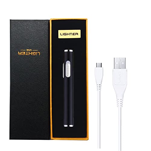 Mini Usb Cigarette Lighters Rechargeable Windproof Flameless Slim Electric Protable Lighter (Black) #TOP5