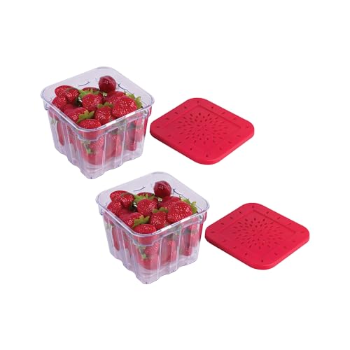 HIC Kitchen BerryFresh 1-Liter Produce Box, Red, Set of 2