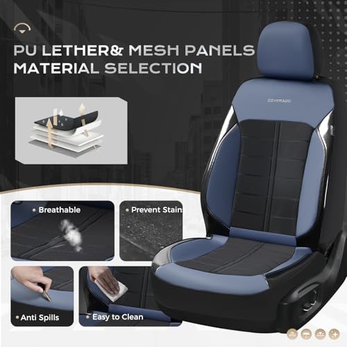 Image of Coverado Seat Cover, Car Seat Cover Front Seats, 3D Air Mesh Breathable Seat Protectors Sports Carbon Fiber Design Airbag Compatible Comfort Universal for Most Cars, Van,Trucks, SUV, Black&Blue
