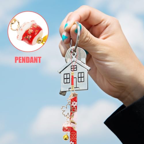 Operitacx 2 Stück Glückskatzen-Schlüsselanhänger mit Glocken-Anhänger, japanische Maneki-Neko-Schlüsselanhänger, Schlüsselband, Tasche, Charms für Handag Rucksack Handy