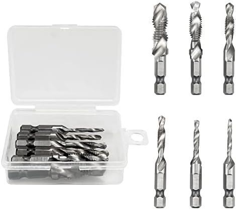 6pcs Tap Drill Bits Set HSS Alloy Titanium Plated Coated Hex Shank Thread Drill Bits Combination Compound Tap Metric Coarse, for drilling tapping deburring countersinking(M3-M10)