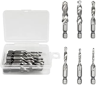 6pcs Tap Drill Bits Set HSS Alloy Titanium Plated Coated Hex Shank Thread Drill Bits Combination Compound Tap Metric Coarse, for drilling tapping deburring countersinking(M3-M10)