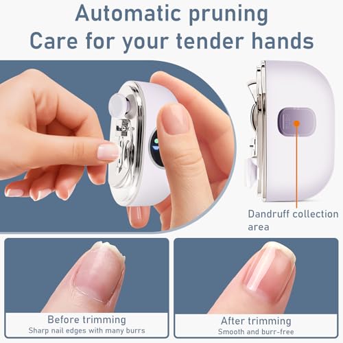 2-in-1 Electric Nail Clipper & Baby Nail Trimmer– USB Rechargeable Automatic Fingernail Clipper, Dual-Blade Narrow Gap Design, 3-Speed Gears for Adults Seniors,White by YAORUTY - Image 5