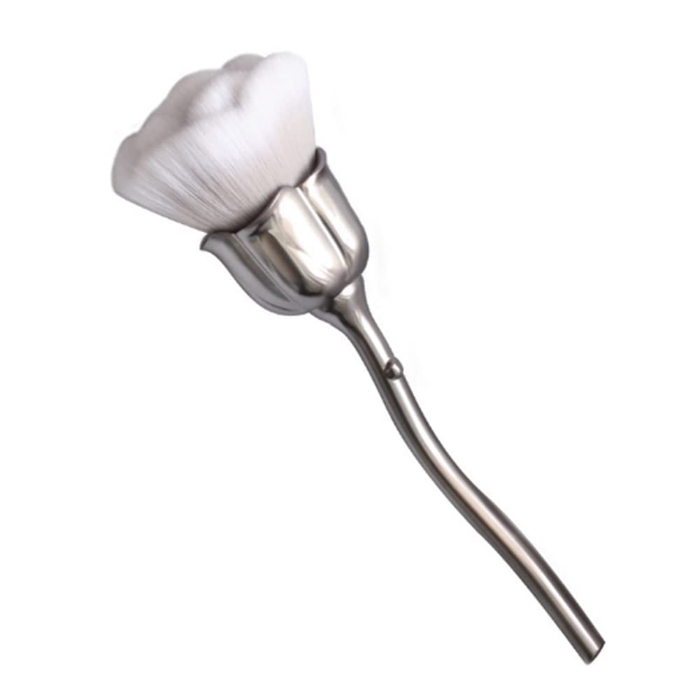 AKOAK 1 Pack Rose Flower Makeup Brush, Blush Brush, Long Handle Contour, Foundation, Powder, Makeup, Manicure Dust Remover Brush - Grey White