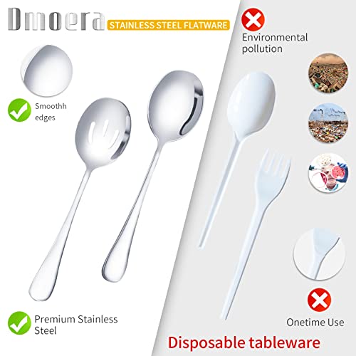 8 Pieces Stainless Steel Flatware Serving Utensils, Include 2 Serving Spoons, 2 Slotted Spoons, 2 Tongs And 2 Forks For Party Buffet Banquet Kitchen #TOP2