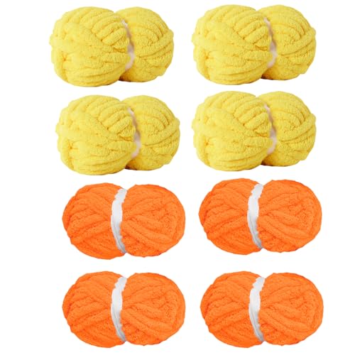Image of Chunky Yarn for Hand Knitting Soft Jumbo Bulky Fluffy Chenille Yarn for Crocheting Blanket Scarf DIY 8 Pack (Orange+Yellow, 28yds, 8 Ounces Each)