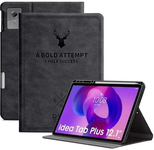 Image of Robustrion Cover for Lenovo Idea Tab Plus 12.1 inch Cover Case with [Pencil Holder], Deer Flip Cover Case for Lenovo Idea Tab Plus Tablet Cover [Auto Sleep Wake Support] - Black