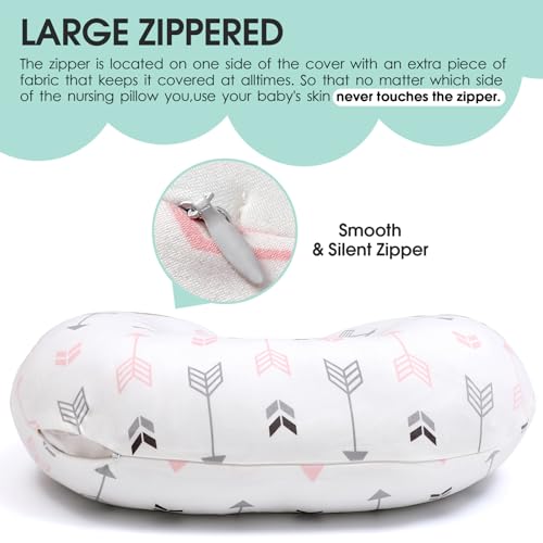 BROLEX Baby Nursing Pillow Covers: 2-Pack Soft Slipcovers for Breastfeeding Pillows - Comfortable Fabric, Fits Standard Nursing Pillows for Boys & Girls - Pink Arrow