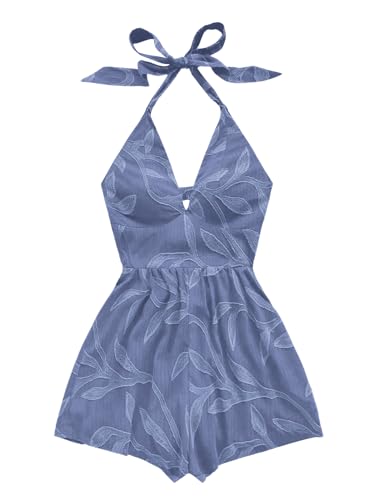 SOLY HUX Women's Summer Halter Rompers Deep V Neck Boho Short Jumpsuit