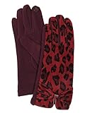 Love Of Fashion Womens Red Leopard Print Faux Fur Stretch Fit Text & Tech Touchscreen Gloves