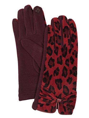Love Of Fashion Womens Red Leopard Print Faux Fur Stretch Fit Text & Tech Touchscreen Gloves