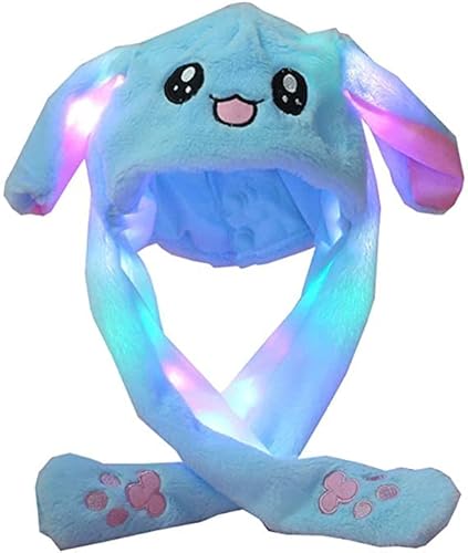 Probuk Sombrero de orejas de conejo Azul LED Felpa Animal Conejo Oreja Sombrero Conejo Oreja Puede Moverse Hacia Arriba y Abajoadultos y niños Traje de Accesorios para Maquillaje, Fiesta, Cosplay Cover