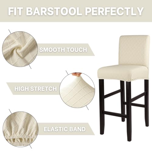 Image of SearchI Jacquard Bar Stool Covers Set of 2, Stretch Washable Barstool Seat Covers, Counter Height Chair Covers for Kitchen Dining Room Cafe (Check Jacquard Beige)